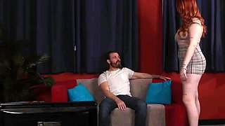 Curvy CFNM redhead hosts jerking circle