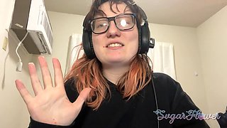 ASMR food crushing with big tit brunette in glasses wearing sweater and gloves