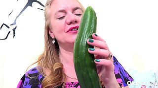 Granny Lily May In Wet Solo Toy Play With Cucumber