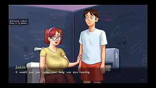 Judith give him handjob and touching in tits