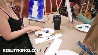 Harper Madison's busty blonde gets a reality ride on Oliver's big dick in POV art class
