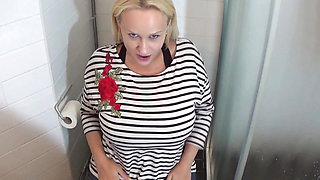 Fucking my big ass stepmom in public toilet