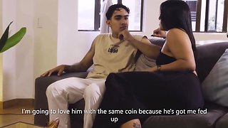 Premium brunette latina fools around with young hunk while hubby's away