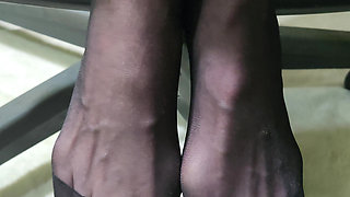Goode Girl POV JOI sitting in black pantyhose and smoking she gives you foot fetish worship instructions