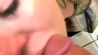 Slutty amateur teen fucked and facialized in a public toilet