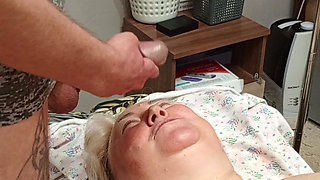 Neighbor gets a mouthful of cum after I jerk off my dick