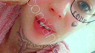 Small titted brunette teen fingering on the bed