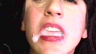 Brunette gets two loads of cum in her mouth and swallows it