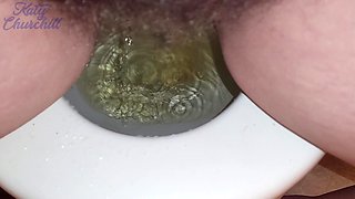 Extreme Closeup Hairy Pussy Pissing Into Toilet