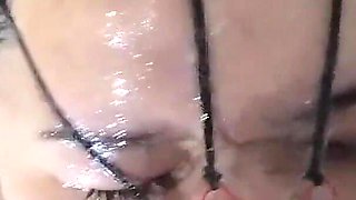 Perfect Sloppy Face Fuck with Nose Hooks and Cum on Her Throat