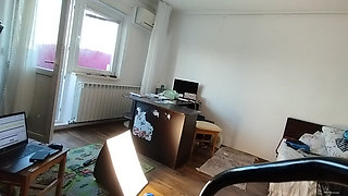 Amateur wife doing housework naked. Sexy and naughty wife trying on clothes that she cuts herself.