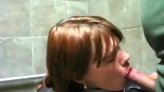 Dirty red head cunt enjoys cum in the public toilet
