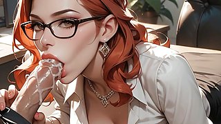 Hot redhead secretary having sex at the workplace
