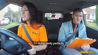 Hot suntanned college girl given a excellent ol' fashion facial cumshot - fake driving school