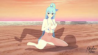 Kono Subarashii Goddes Aqua gets penetrated on the beach