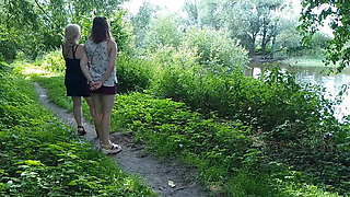 Two Girls Stopped on the Side of the Road to Pee, Attracting the Attention of Passing Cars, Golden Shower in a Public Place