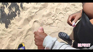 Pregnant Woman Is Abandoned by Her Husband and Masturbates a Stranger on the Beach Without Him Knowing Until She Gets All the Mi
