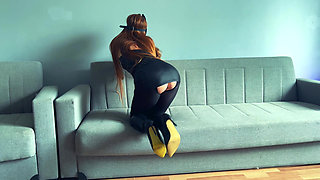 Goddess in Shiny Pantyhose and Leather Boots Drains You on Her Heels