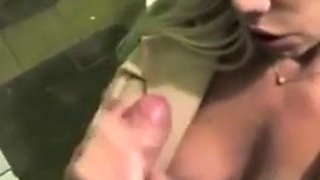 Italian milf with big tits fucked in public toilet