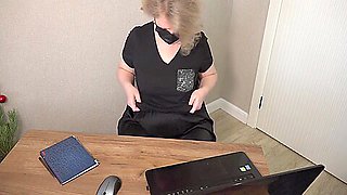 A Busty Mature Boss Masturbates In The Office And Is Caught On Camera. Milf With Hairy Pussy With Hot Milf