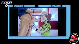 A female linesman gives a soccer player a blowjob before the match.