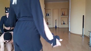 Masked femdom facesitting and CFNM play with the ultimate victims