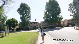 Broke bigtit teen blows stranger outdoors for cash