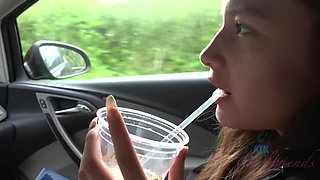 The drive got more interesting once she began sucking your cock