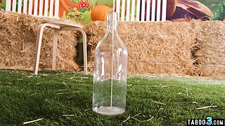 Ebony farmgirl milking two tranny dicks