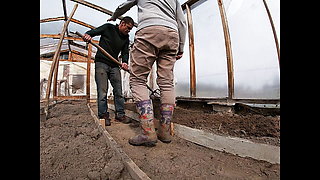 Farmer's Wife with Rubber Boots Sucks a Cock in the Greenhouse