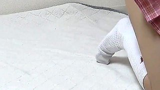 See Through Mini Skirt Uniform Shows Nipples, Thong Panties Wedgie Crotch, Nice Body Japanese Girl's Sexy Apartment Cleaning