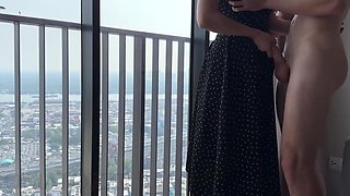 Stacked babe loves passionate morning sex on the balcony