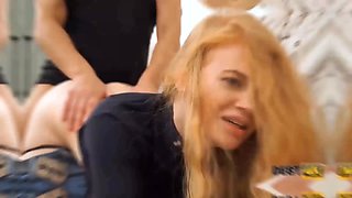 Debt4k. curly blonde is loving porno while cuckold groom is seeing