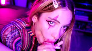 Teen freak sucking and fucking her way climax POV style