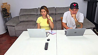 Stepsister asks me to fuck her but to help her with the homework I cum on her feet