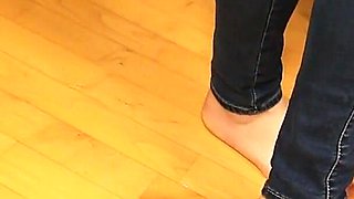 Beige Sneakers & Sheer Nylons - Footplay & Dangling Under the Desk