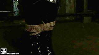 Mistress dominating busty slave girl while shes tied up BDSM
