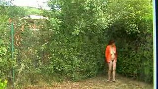 Neighbor's mature drunk wife flashes her curvy body in garden