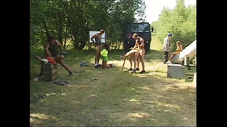Soldiers Have Group Sex Outdoors in the Camp with Slutty Hikers