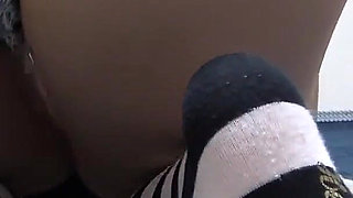 Cute Japanese Girl Working Out in Apartment with Thong Short Denim Shorts Wedgie Crotch and Tits Sticking Out of Mini T-shirt