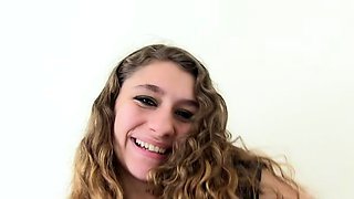 Brunette lesbian teens play in the kitchen