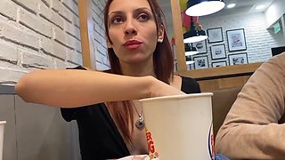 Publicl BJ & Fuck on Burguer King's Bathroom + Exhibitionism on the Street!