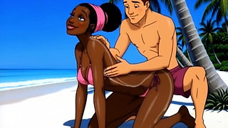Ebony Girl Sex on the Beach. African Girl. Cartoon. the Sexiest Girls on the Planet