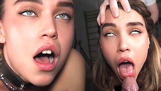 Hot skinny girl has her tight pussy ravaged by huge cocks in multiple positions