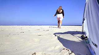 First Time on the Beach - Chubby MILF Masturbating Outdoors