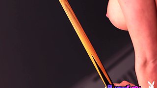 Naked mommy blonde playing with balls