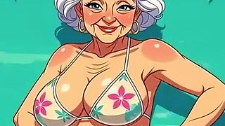 Flirty Animated Grandma in Bikini