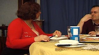 French Granny Got to Suck Cock at Dinner