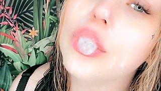 Amateur adorable blonde and brunette girls doing blowjob