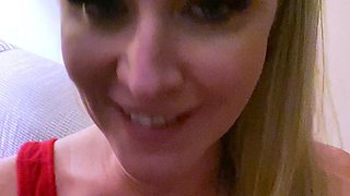 Blonde with Big Boobs Gives Blowjob to Her Dildo on Liv more